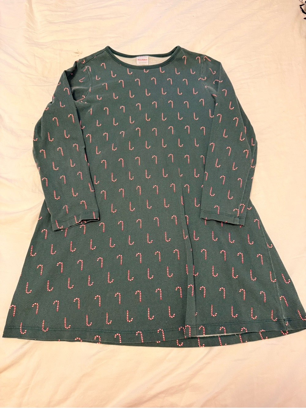 Hanna Andersson Green Long-Sleeve Candy Cane Print Dress